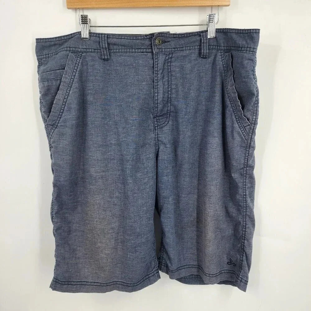 Prana Men's Heathered Blue Hemp Blend‎ Shorts Size 38